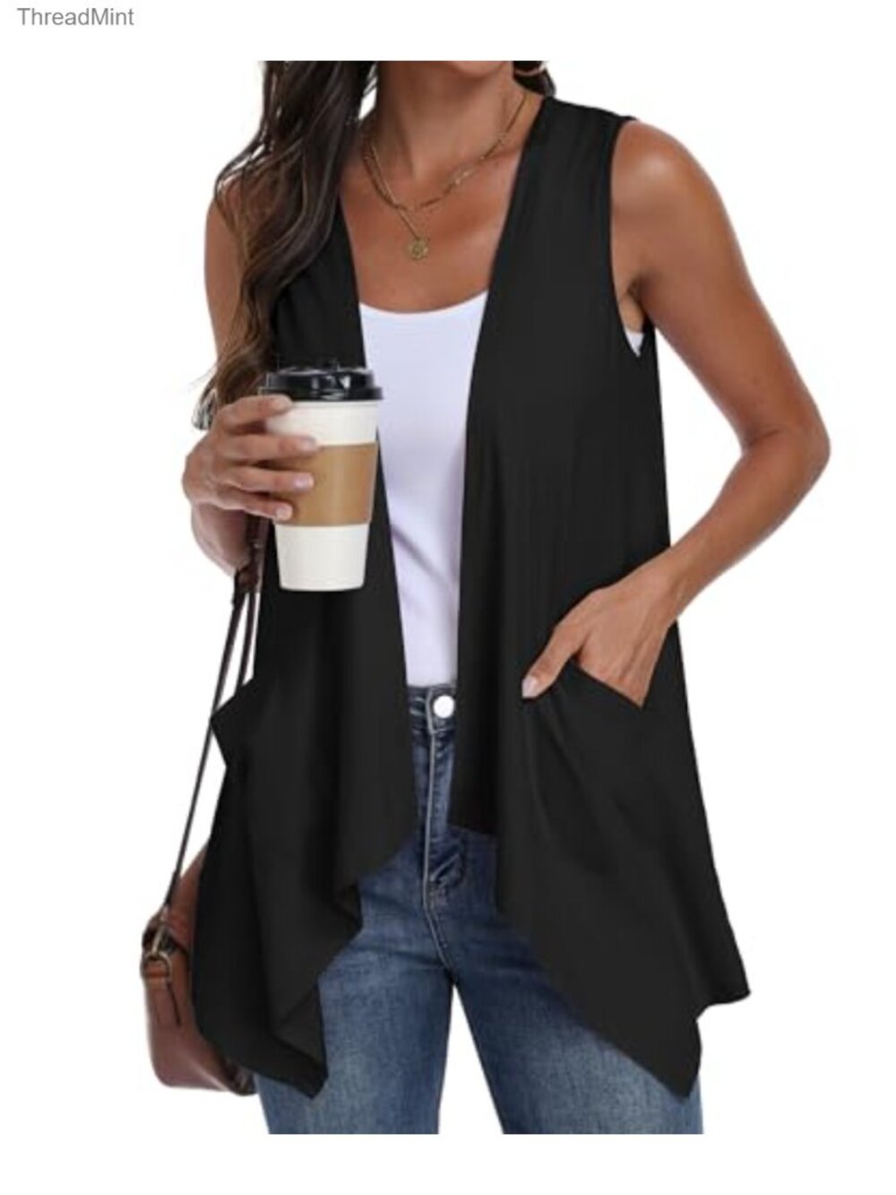 Womens Lightweight Open Front Cardigan Sleeveless Vest with Pockets